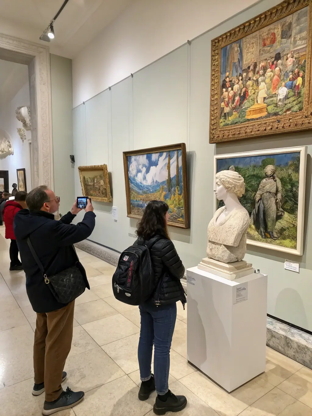 A picture of a BESP RECORDS-sponsored exhibition, featuring artwork from various artists and visitors appreciating the display, demonstrating the organization's support for visual arts and cultural enrichment.